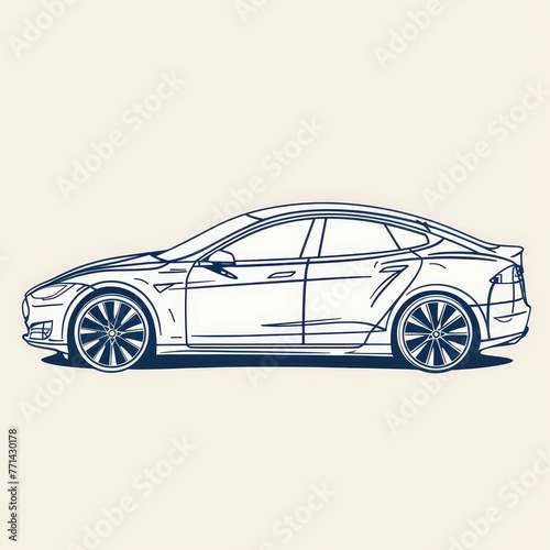 a hand-drawn of Hybrid car, simple vector svg illustration, black monoline, isolated on with background