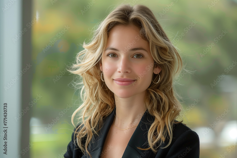 Woman in black blazer, businesswoman, focus on foreground, confidence, beauty Woman in black blazer, businesswoman, focus on foreground, confidence, beauty