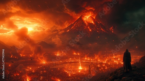 fiery volcano eruption landscape photo