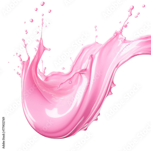 Splash of pink milky liquid similar to smoothie, yogurt or cream isolated on transparent or white background