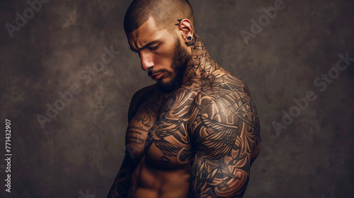 photo of a completely tattooed man photo