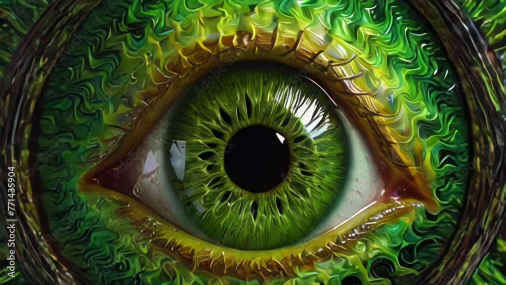 Close up macro trippy green eye