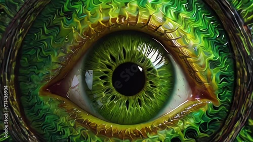 Close up macro trippy green eye