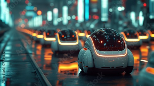 city of the future with androids and cars on the street