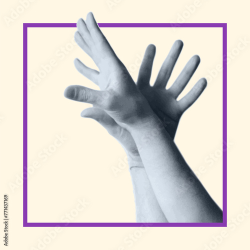 Intertwining of human male hands is like the wings of a bird in a square frame. Freedom, ease and peace concept. Vector illustration.