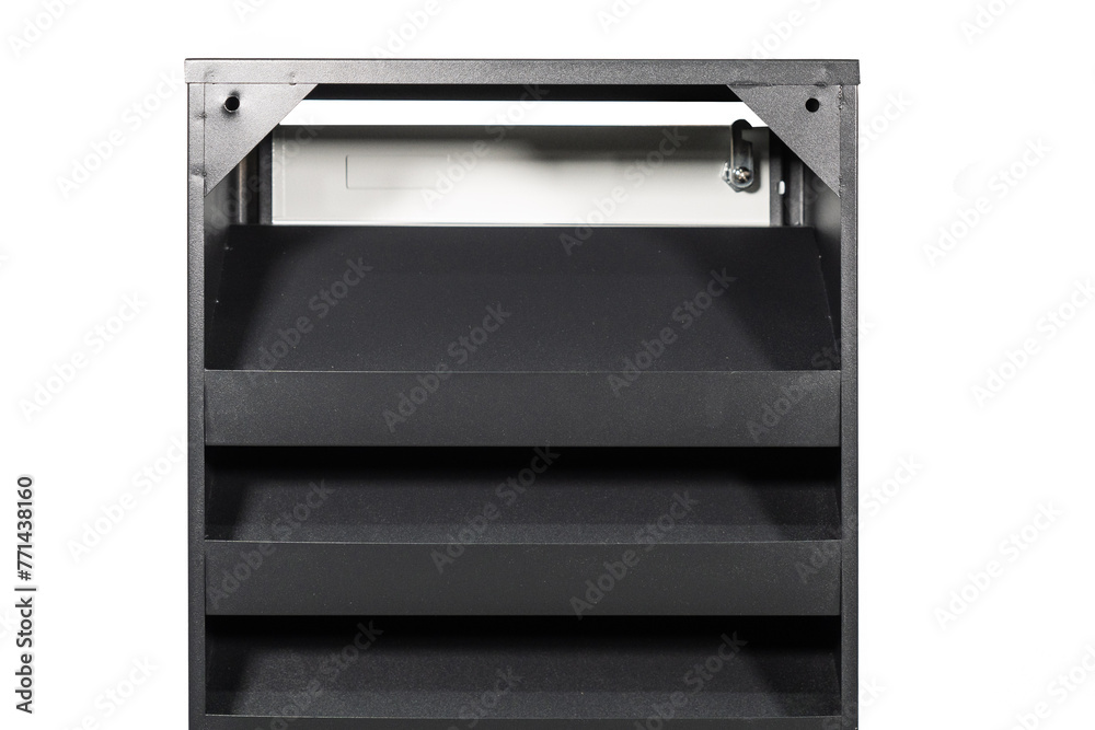 Fragment of the door of metal lockers for locker room. Change room metal locker box on the white background isolated. Fragment of the door of metal lockers for locker room. Change room metal locker box on the white background isolated.