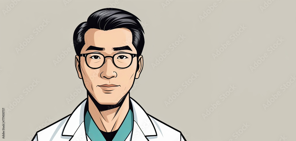 Cartoon doctor with glasses, white coat, and a friendly gesture Cartoon doctor with glasses, white coat, and a friendly gesture