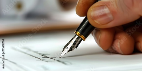 A legal document being signed with a fountain pen. 