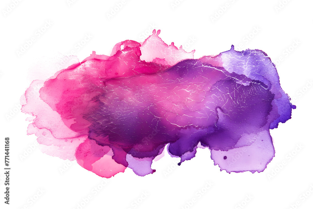 Purple and pink blended watercolor paint stain on white canvas.