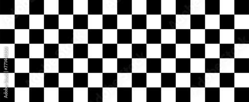 Black and white checker pattern vector illustration. Chess board. Abstract checkered checkerboard for game. Grid geometric square shape. Race flag. Retro mosaic floor photo
