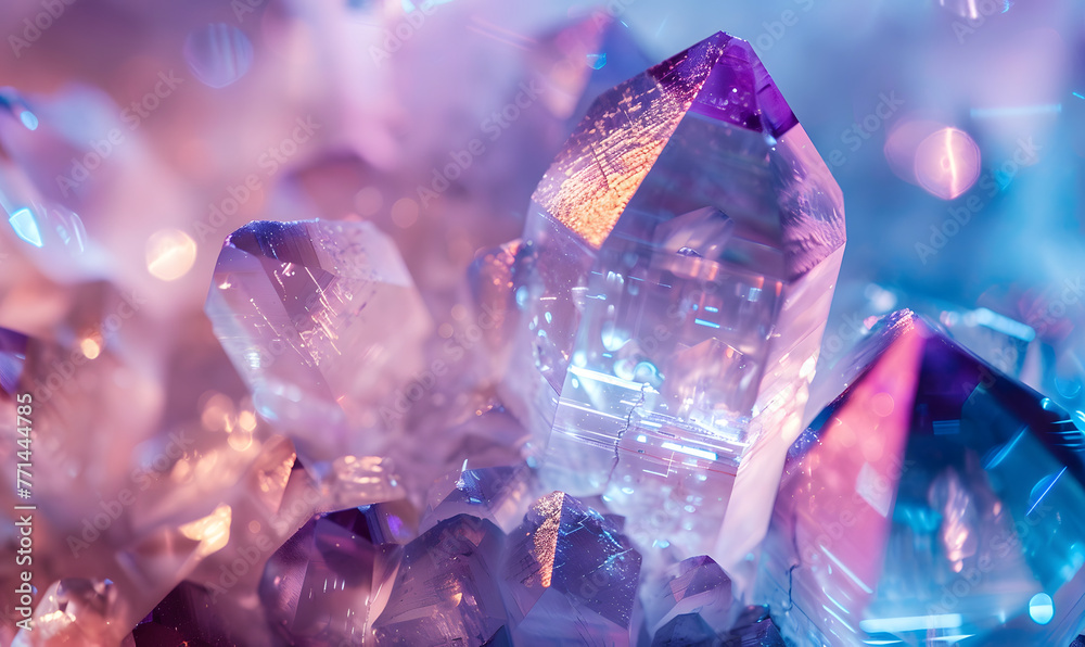 Translucent Crystals, Blue and Purple Light Reflection,Abstract Background ,Generative AI 