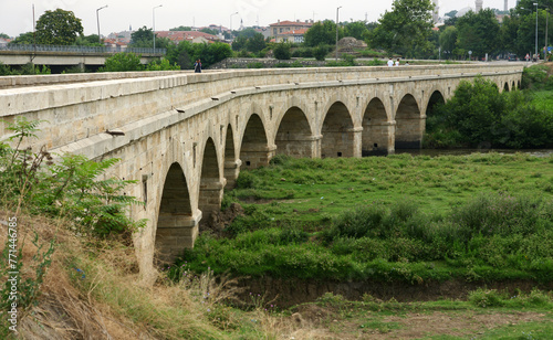 Historical Gazi Mihal Bey Bridge in Edirne, Turkey photo