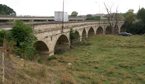 Historical Gazi Mihal Bey Bridge in Edirne, Turkey photo