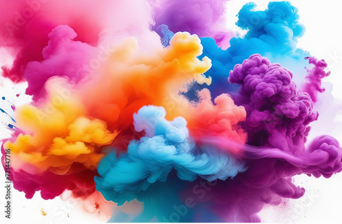 a bunch of colorful smoke coming out of a bottle on a white background