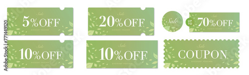 セールに使える抹茶のような緑と葉っぱのクーポンベクターアイコンセット