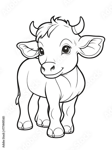 cow outline white coloring page, smoothly white background, ai generated