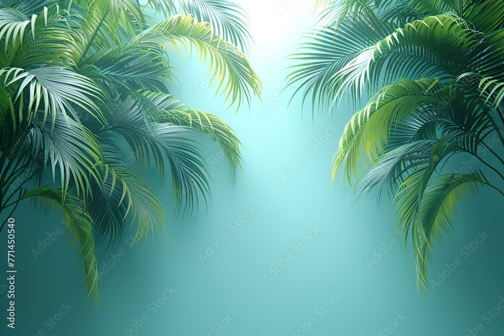 Fototapeta premium Summer composition. Palm leaves on pastel blue background. Summer concept. Flat lay, top view, 
