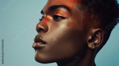 Breaking stereotypes with genderless makeup and portraits, exploring men's cosmetics and skincare. photo