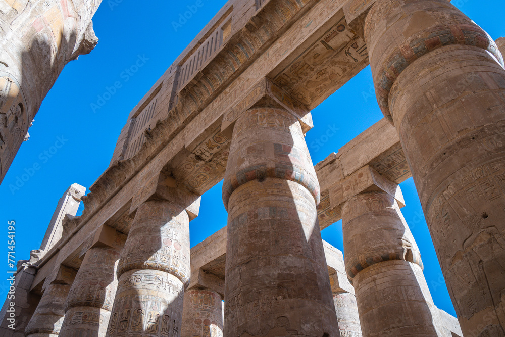 Karnak, Great Temple of Thebes, hypostyle hall of papyri, columns, ancient Egypt Karnak, Great Temple of Thebes, hypostyle hall of papyri, columns, ancient Egypt