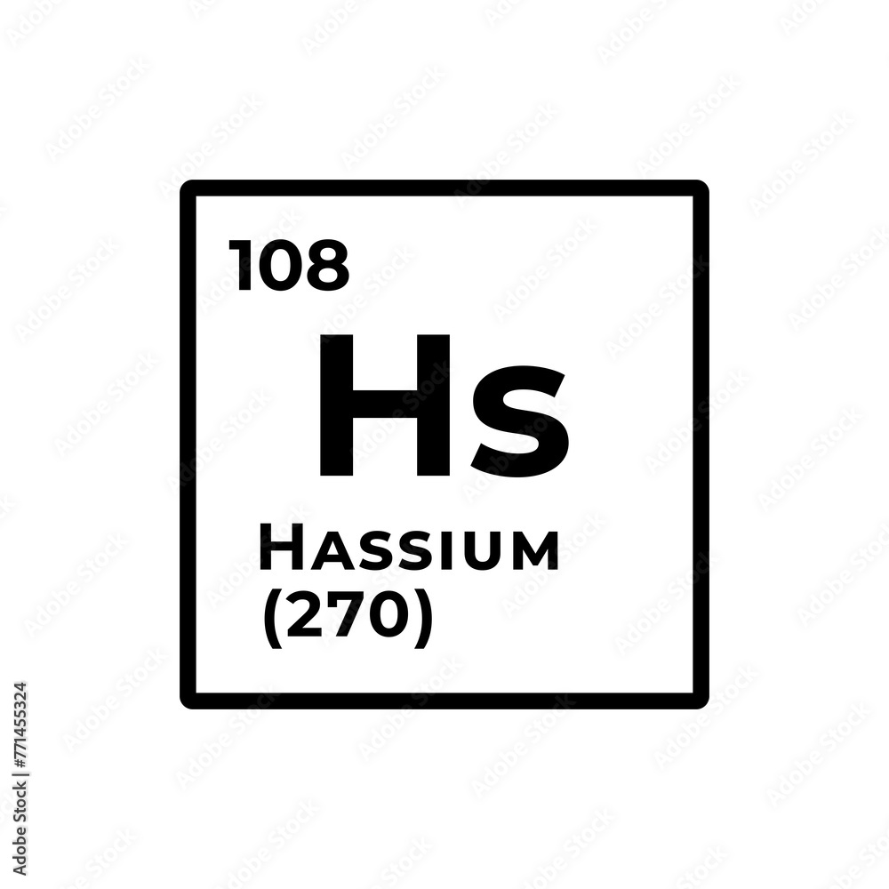 Hassium, chemical element of the periodic table graphic design Hassium, chemical element of the periodic table graphic design