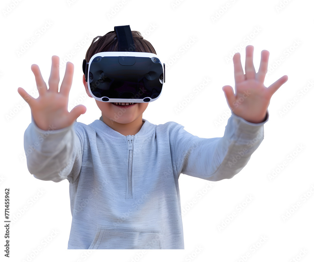 A boy wearing VR goggle glasses technology isolated on white transparent background, PNG File. Perfect for clipart A boy wearing VR goggle glasses technology isolated on white transparent background, PNG File. Perfect for clipart