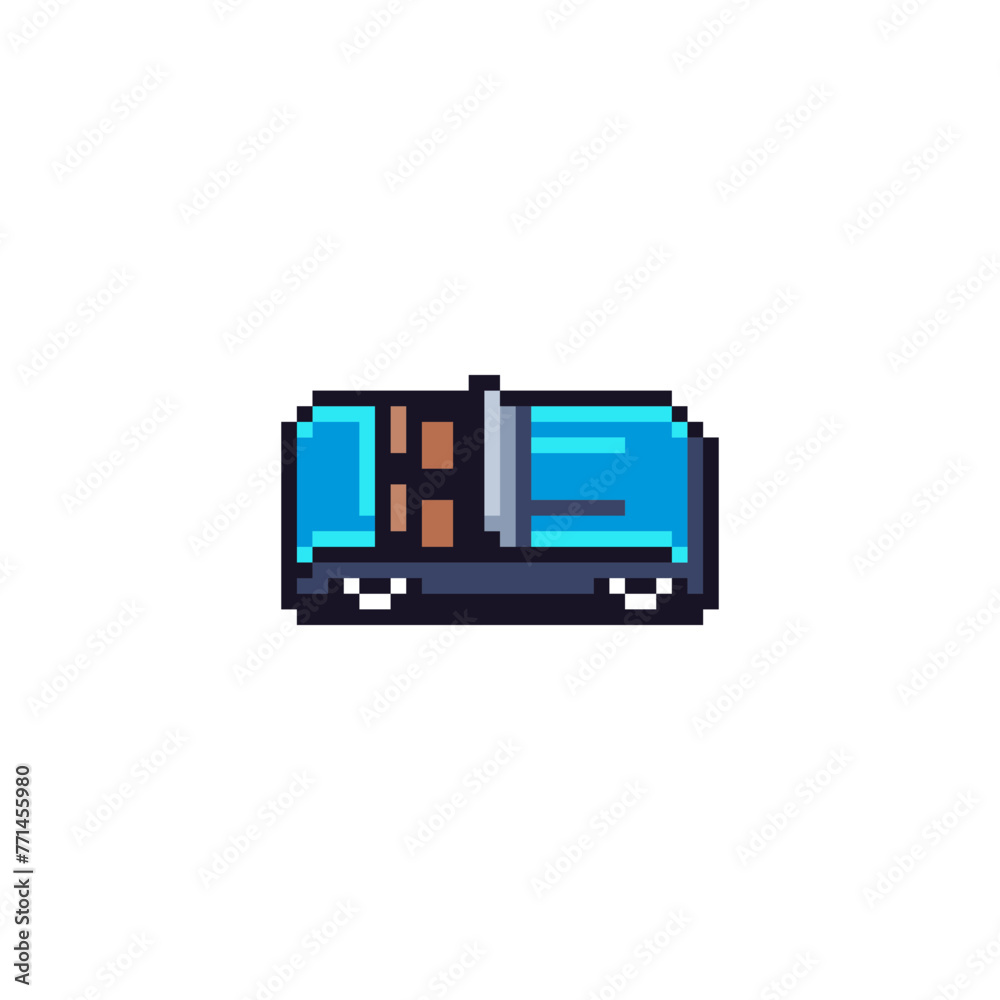 Blue car pixel icon. Cabriolet icon. Retro art style. 8-bit. Game assets. Isolated abstract vector illustration.	 - obrazy, fototapety, plakaty 
