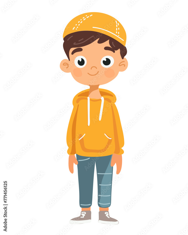 Cute boy in a tracksuit and cap, vector illustration. Cute boy in a tracksuit and cap, vector illustration.