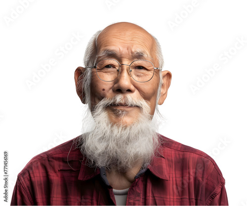 An old asian man portrait isolated on white transparent background, PNG File. Perfect for clipart