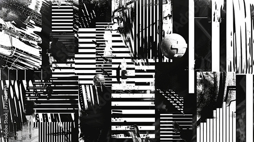 poster, black and white, optical abstraction, neo expressionism, multiple patterns. photo