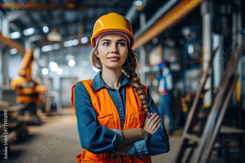 Portrait of Industry maintenance engineer woman wearing uniform and safety hard hat on factory station. Industry, Engineer, construction concept, Generative AI  © Pixel Paradise