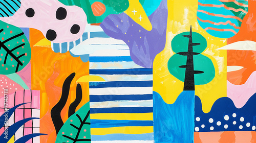 Wallpaper Mural seamless pattern with striped shapes and dots. Pastel tones. Generative Ai. Torontodigital.ca