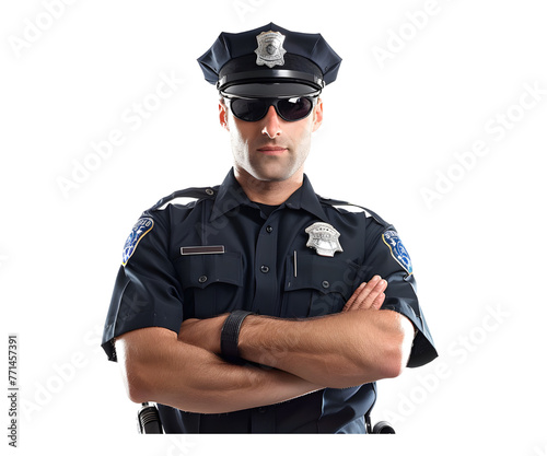 A man portrait in police uniform isolated on white transparent background, PNG File. Perfect for clipart