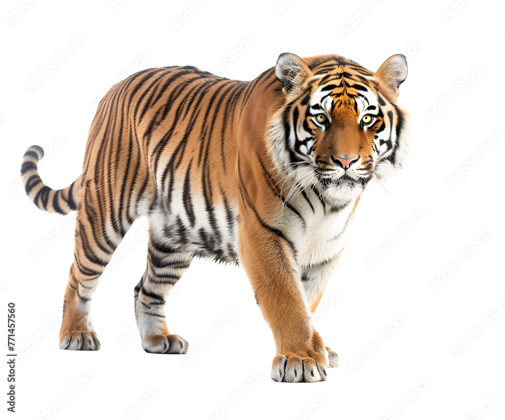 Obraz premium A tiger wildlife isolated on white transparent background, PNG File. Perfect for clipart