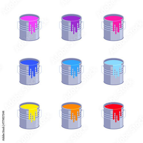 Illustration of paint cans of different colors in a simple style. Paint buckets in a simple minimalistic look.