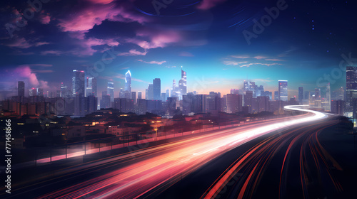 Night city background motion speed light tail