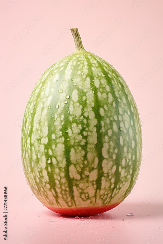 One close up whole watermelon on coloured background.