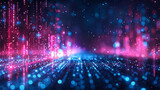 Abstract digital background with vibrant pink and blue bokeh lights representing connectivity.