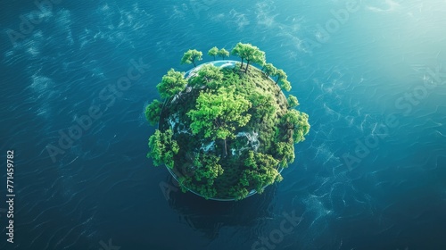 Trees in the globe, sea background, Generative Ai