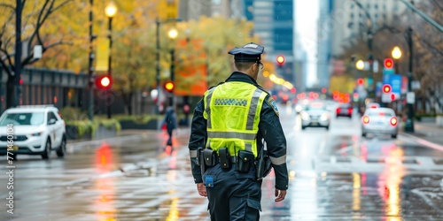 A police officer patrolling the streets on foot.