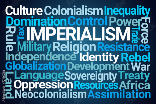 Imperialism Word Cloud on Blue Background