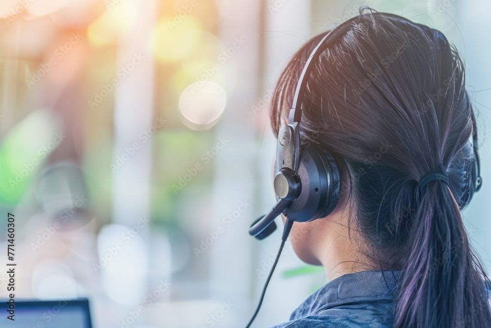 A customer service representative wearing a headset and providing assistance to a customer, Generative Ai A customer service representative wearing a headset and providing assistance to a customer, Generative Ai