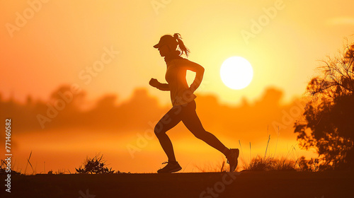 silhouette of a person running on the sunset.
