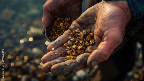 A lump of gold in his hand that was mined from river sediment