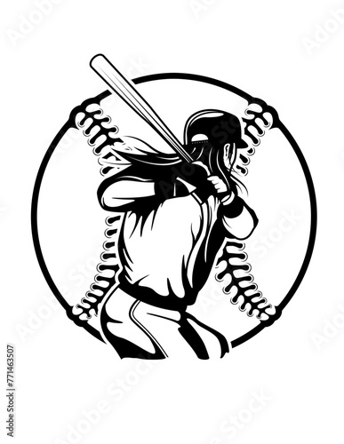 US Softball Player | Sports Mom | Outdoor Field Game | Softball Batter | First Based Player Shortstop | Softball Team | Catcher | Original Illustration | Vector and Clipart | Cutfile and Stencil photo