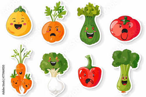 Set of stickers vegetables with emotions.