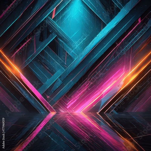 Neon Dreams: Mesmerizing Abstract Futuristic Dark Background with Vibrant Blue, Pink, and Orange Glow"