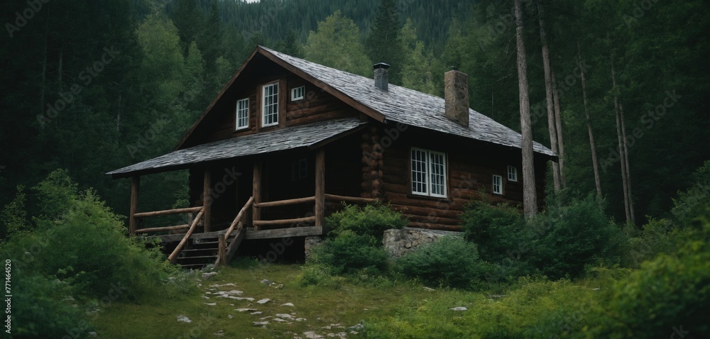 Remote Mountain Cabin in a Lush Forest Remote Mountain Cabin in a Lush Forest