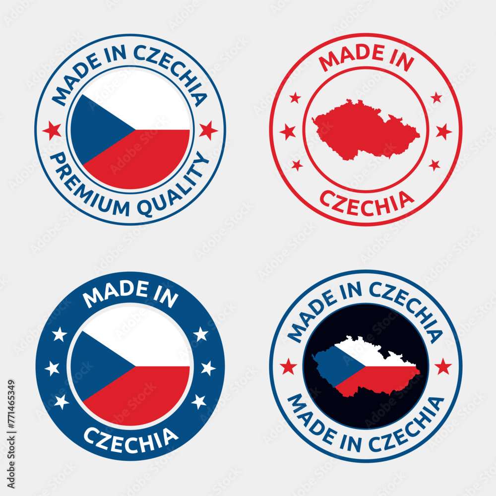 made in Czech Republic stamp set, product labels of Czechia made in Czech Republic stamp set, product labels of Czechia