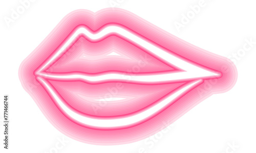 Neon glowing lips shining vibrant bright woman lips, love kiss icon with transparent background