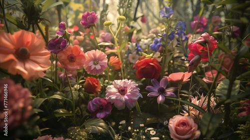 A whimsical garden filled with blooms in shades of mauve and pink, inviting viewers into a dreamy, floral wonderland,ai